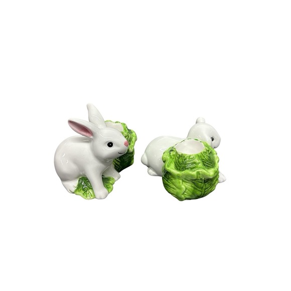 Vintage Ceramic Rabbit With Cabbage Dinner Taper Candle Holder Easter Spring - Picture 5 of 7